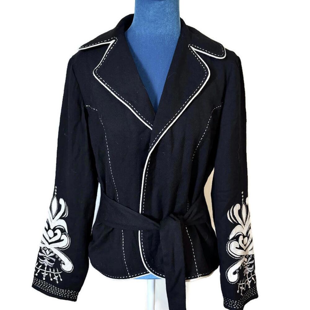 NWT Vintage Y2K Icelandic Design Prelude Nordic Embroidered Wool Wrap Jacket